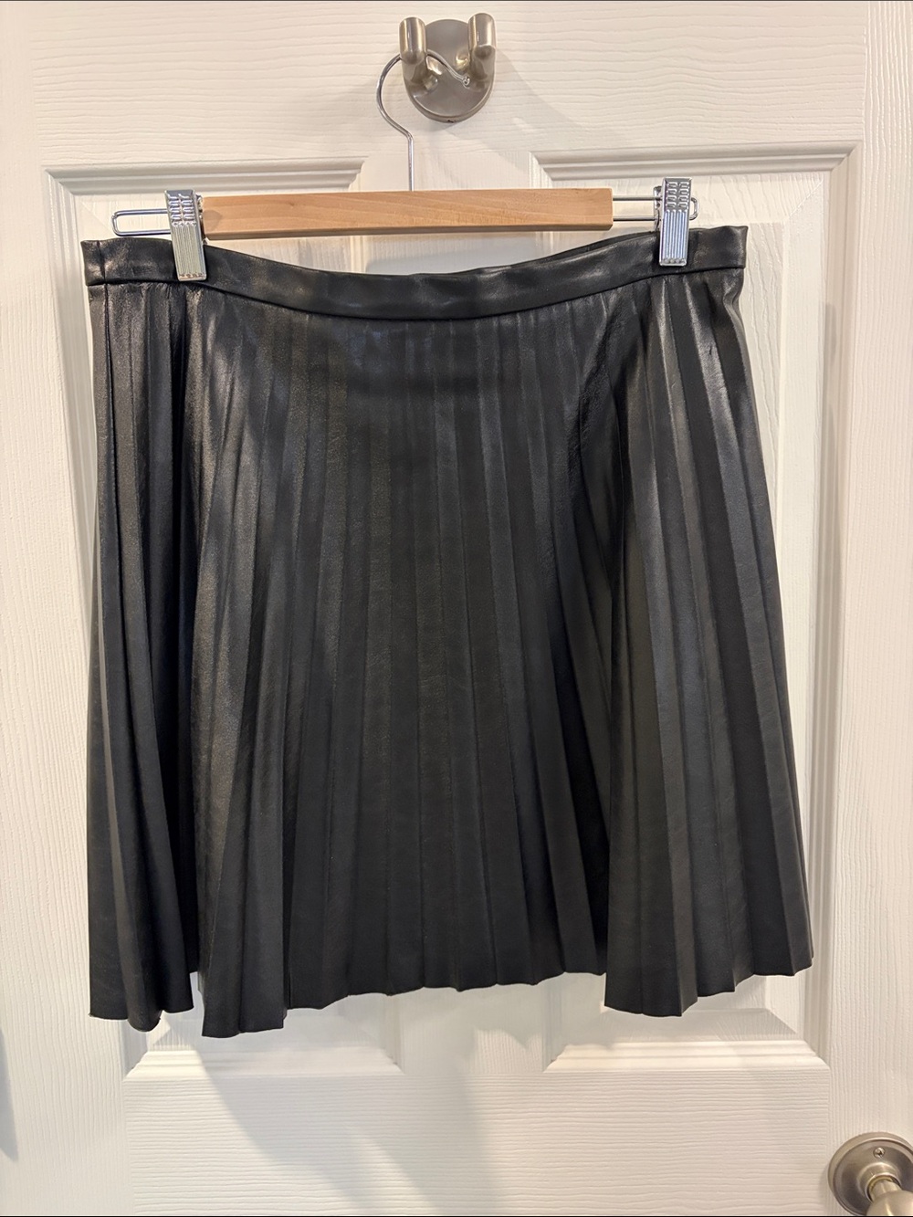 J. Crew Black Faux Leather Pleated Skater Skirt